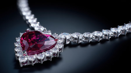 A breathtaking heart-shaped ruby necklace showcases an exquisite design adorned with brilliant diamonds, perfect for adding luxury and elegance to any outfit.の素材