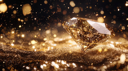 Brilliant diamond centerpiece surrounded by glittering elements, luxury and elegance theme.の素材