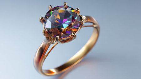 An exquisite close-up of a colorful gemstone ring featuring an elegant design set against a soft backdrop. Ideal for luxury jewelry promotion.の素材
