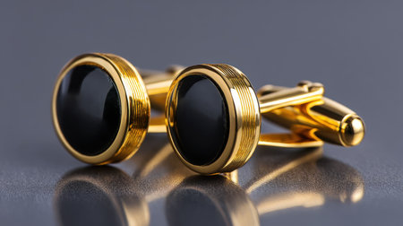 Showcase sophistication with these elegant gold cufflinks featuring black enamel accents, perfect for enhancing formal attire and special occasions.の素材