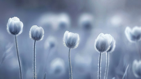 Botanical macro photography of budding scabious with gentle bokeh and elegant tones.の素材
