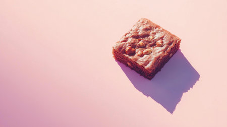 Brownie slice with hazelnuts on soft pastel backdrop, crisp lighting and clean shadows.の素材