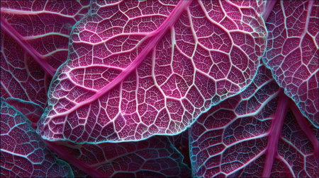 This captivating macro photograph features vibrant purple leaves showcasing intricate vein patterns and natural textures, ideal for nature enthusiasts.の素材