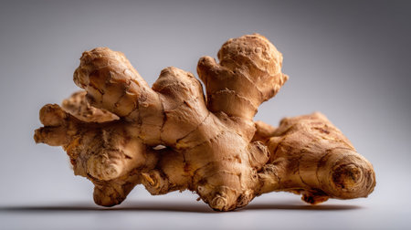 This image showcases a fresh ginger root with rich textures, highlighting its earthy appearance, perfect for culinary, wellness, and health-related themes.の素材