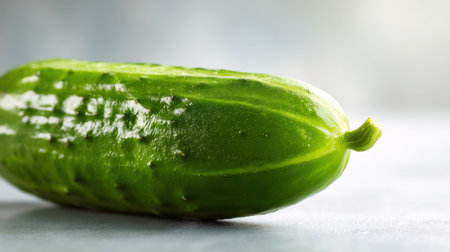 This vibrant green cucumber showcases its fresh, crisp texture on a light background, perfect for healthy recipes, salads, and meals.の素材
