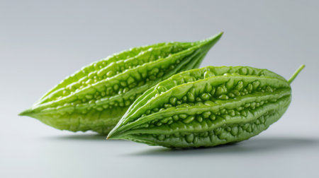 Discover the vibrant and unique texture of fresh bitter melon, a nutritious vegetable perfect for cooking and garnishing dishes.の素材