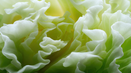 A stunning close-up of light green lettuce leaves showcases soft, delicate curves and intricate textures, highlighting the beauty of nature's design.の素材