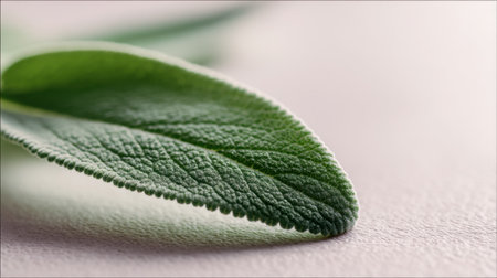 A stunning close-up of a green leaf showcasing intricate textures and soft lighting. Ideal for nature-themed projects, backgrounds, and wellness concepts.の素材
