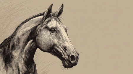 This stunning illustration of a horse captures the beauty and elegance of its anatomy, showcasing intricate lines against a soft background, ideal for art projects.の素材