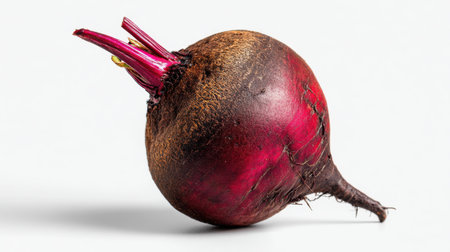 This image features a fresh beetroot showcasing its vibrant red color and natural earthiness, perfect for health, cooking, and nutrition themes.の素材