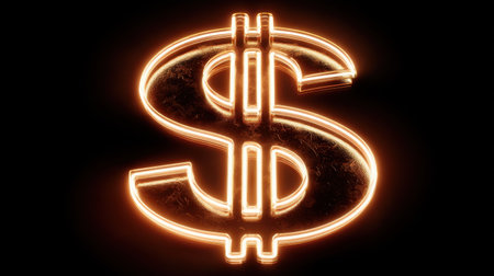 This striking neon dollar sign showcases a glowing effect on a dark background, perfect for representing financial concepts and themes.の素材