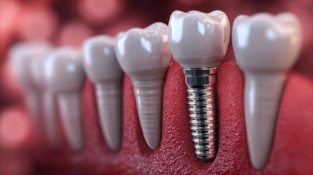 This detailed image showcases dental implants designed for effective replacement of missing teeth, emphasizing modern oral health solutions.の素材