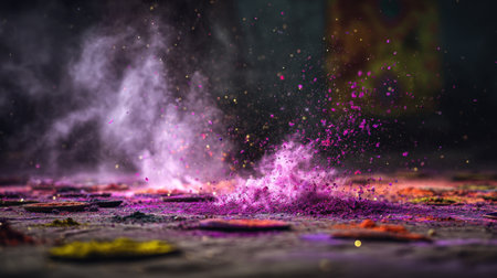A stunning display of colorful powdered pigments bursts into the air, creating a dynamic and vibrant atmosphere perfect for capturing artistic moments.の素材