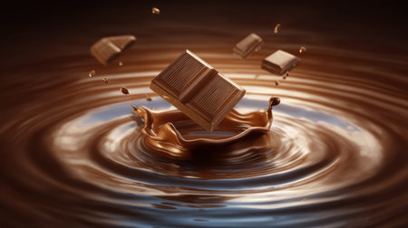 Witness the beauty of chocolate as it splashes in rich liquid, creating an exquisite visual delight perfect for food photography and culinary art.の素材