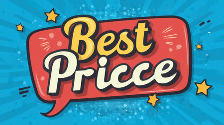 Eye-catching graphic featuring the bold text "Best Price" in a vibrant speech bubble surrounded by stars, perfect for promotions and marketing campaigns.の素材