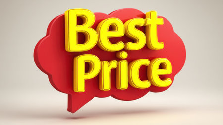 Eye-catching promotional sign with vibrant colors that highlights the best price message, perfect for marketing and advertising needs looking to attract consumers.の素材