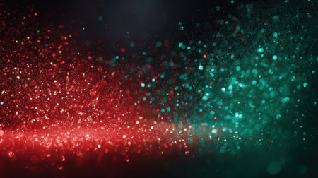 Vivid abstract background featuring shimmering red and green bokeh lights, perfect for creating a festive atmosphere in design projects and celebrations.の素材