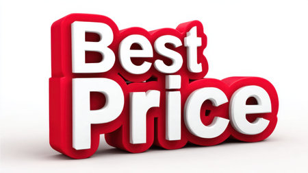 This vibrant 3D text design features the words 'Best Price' in bold red and white, ideal for marketing or promotional materials to attract customers.の素材