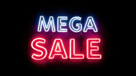 Captivating neon sign illustrates a mega sale announcement in bright colors, perfect for attracting customers and promoting retail events effectively.の素材