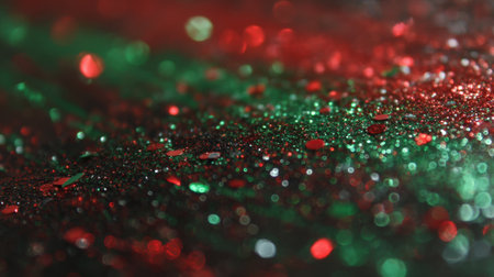 Vibrant and colorful glitter background featuring sparkling red and green elements. Perfect for holiday designs, events, and festive creations.の素材