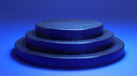 This striking image showcases a blue geometric platform arrangement, perfect for artistic displays and product showcases in modern design contexts.の素材