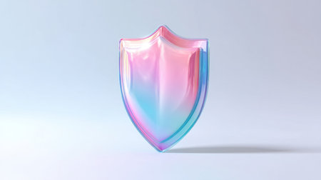 A captivating iridescent shield symbolizing protection and security, featuring a smooth pastel gradient, perfect for modern digital art projects.の素材