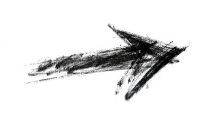 This abstract drawing of a black arrow on a white background symbolizes movement and direction, showcasing creativity in a modern artistic style.の素材