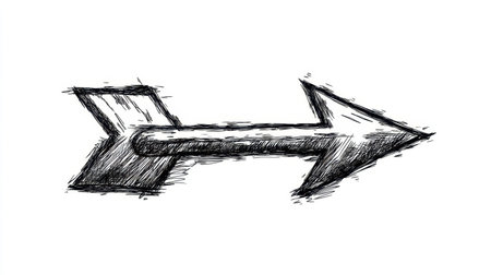 This hand-drawn sketch of an arrow pointing right captures the essence of direction and movement, making it perfect for creative designs.の素材