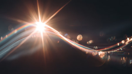 Captivating illustration featuring dynamic light waves and sparkling effects, perfect for creating stunning visual compositions and vibrant backgrounds.の素材