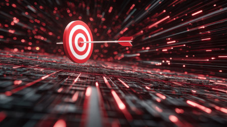 This dynamic image showcases a target with an arrow, symbolizing focus and achievement in a fast-paced digital landscape, emphasizing innovation.の素材