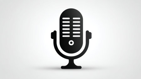 A stylish vintage microphone icon set against a clean background, perfect for themes of music, audio production, and sound design.の素材