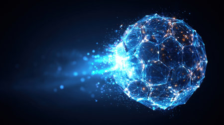 Explore a captivating abstract digital sphere representing technology and innovation with glowing connections and vibrant particles, showcasing energy and motion.の素材