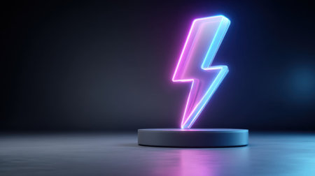 This stunning digital artwork features a neon lightning bolt symbol on a minimalist base, creating a modern and energetic vibe perfect for creative projects.の素材
