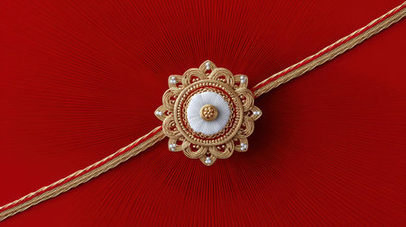 This striking jewelry piece features a floral design with detailed craftsmanship set against a vibrant red background, perfect for festive occasions.の素材