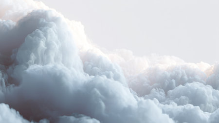 A stunning representation of fluffy white clouds layered in a serene atmosphere, illuminated by gentle light. Perfect for conveying calmness.の素材