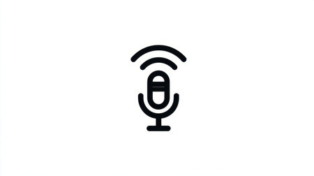 This black microphone icon with sound waves represents audio recording and communication technology in a modern minimalist style, suitable for various media.の素材