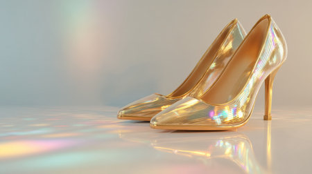 Discover a pair of elegant golden high heels that add a touch of luxury and style to any outfit. Perfect for special occasions or fashion events.の素材