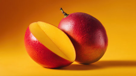Celebrate the beauty of tropical fruits with this vibrant mango image, showcasing its luscious yellow flesh and natural colors. Perfect for food-related themes.の素材
