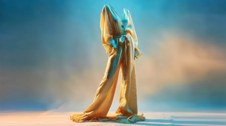 Headless garment displayed in soft lighting creates an elegant fashion concept. The gentle colors and draping fabric evoke a creative and artistic atmosphere.の素材