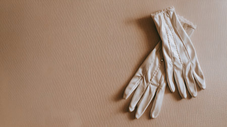 A pair of elegant vintage gloves delicately placed on a smooth surface, illuminated by soft light, perfect for projects emphasizing classic fashion or nostalgia.の素材