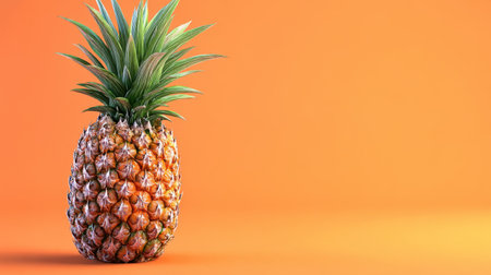 This image features a vibrant pineapple against a bright orange background, perfect for summer themes. Ideal for designs focused on freshness, health, and tropical vibes.の素材