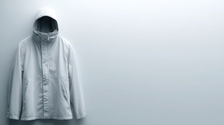 A stylish white jacket is hanging against a minimalistic background, perfect for various fashion or apparel marketing needs. This image captures simplicity and elegance.の素材