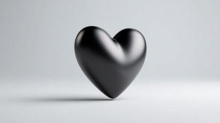 This image features a sleek, black heart sculpture set against a minimalist background, emphasizing elegance and modern design for creative use.の素材