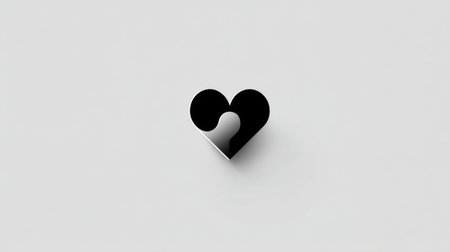 This minimalist black heart shape features a clever use of negative space on a clean white background, showcasing artistry and simplicity.の素材