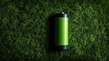 A striking green container positioned on a lush grass surface emphasizes vibrant colors and natural textures in an outdoor setting.の素材