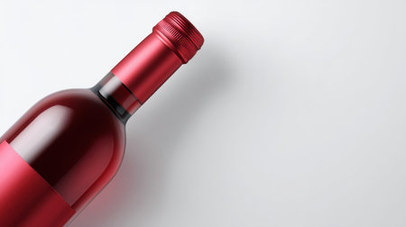 A sophisticated red wine bottle featuring a sleek metallic cap, set against a clean white background. Perfect for promotions and event planning.の素材