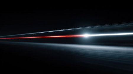 This image showcases dynamic light trails against a dark backdrop, embodying speed and energy. Ideal for creative projects, this photo captures movement and modern technology.の素材
