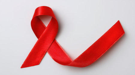 This image features a vibrant red ribbon symbolizing awareness and support for various health issues, particularly related to AIDS. It serves as a powerful reminder of unity and hope in charitable causes.の素材