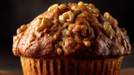 This image captures a beautiful nutty muffin, showcasing a golden exterior and rich texture, perfect for food enthusiasts and culinary artists.の素材