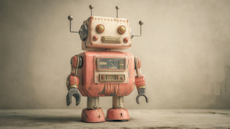 This charming vintage robot toy features a retro design with a friendly smile, making it an ideal decorative piece for nostalgic collectors.の素材